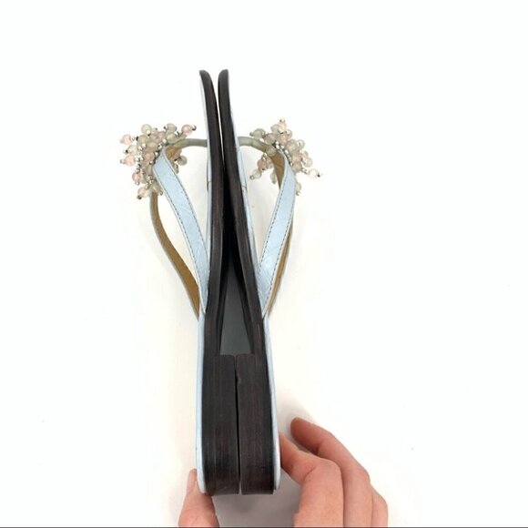 Talbots womens sandals size 5 blue leather tortoise embossed beaded flop flops - Picture 10 of 12